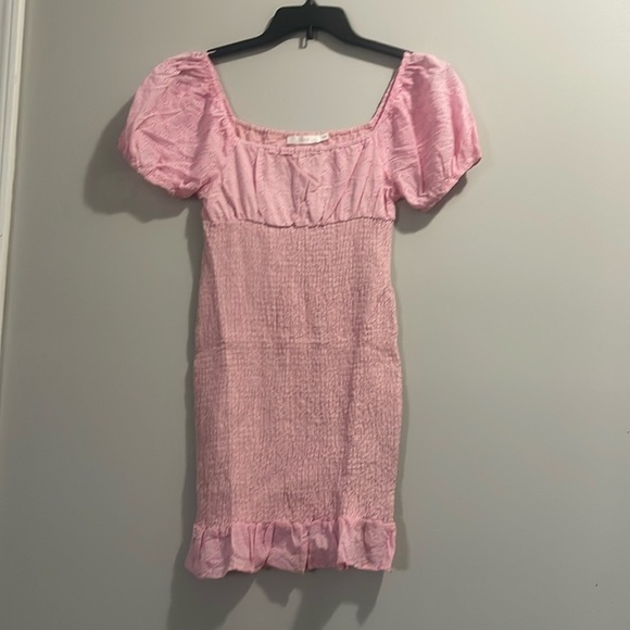 Lush Pink Cinched Puff Sleeve Mini Dress - Picture 2 of 9
